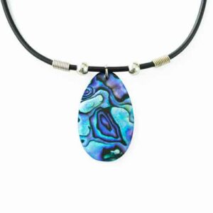 Paua Shell, Oval Pendant with Necklace, 1.5”