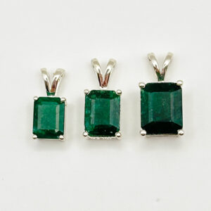 Home crystals emerald faceted rectangle prong 2 Pur Crystal Natural Emerald, Faceted Pendant, Rectangle Prong Setting, Sterling Silver